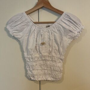 Blanco 100% Cotton Made in Peru Coquette Lace Smock Back Peasant Gypsy Top Sz S